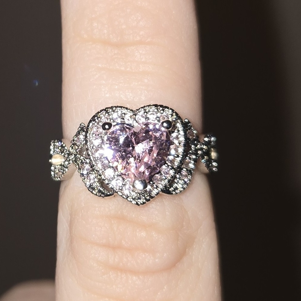 Heart-Shaped Pink and Silver Ring